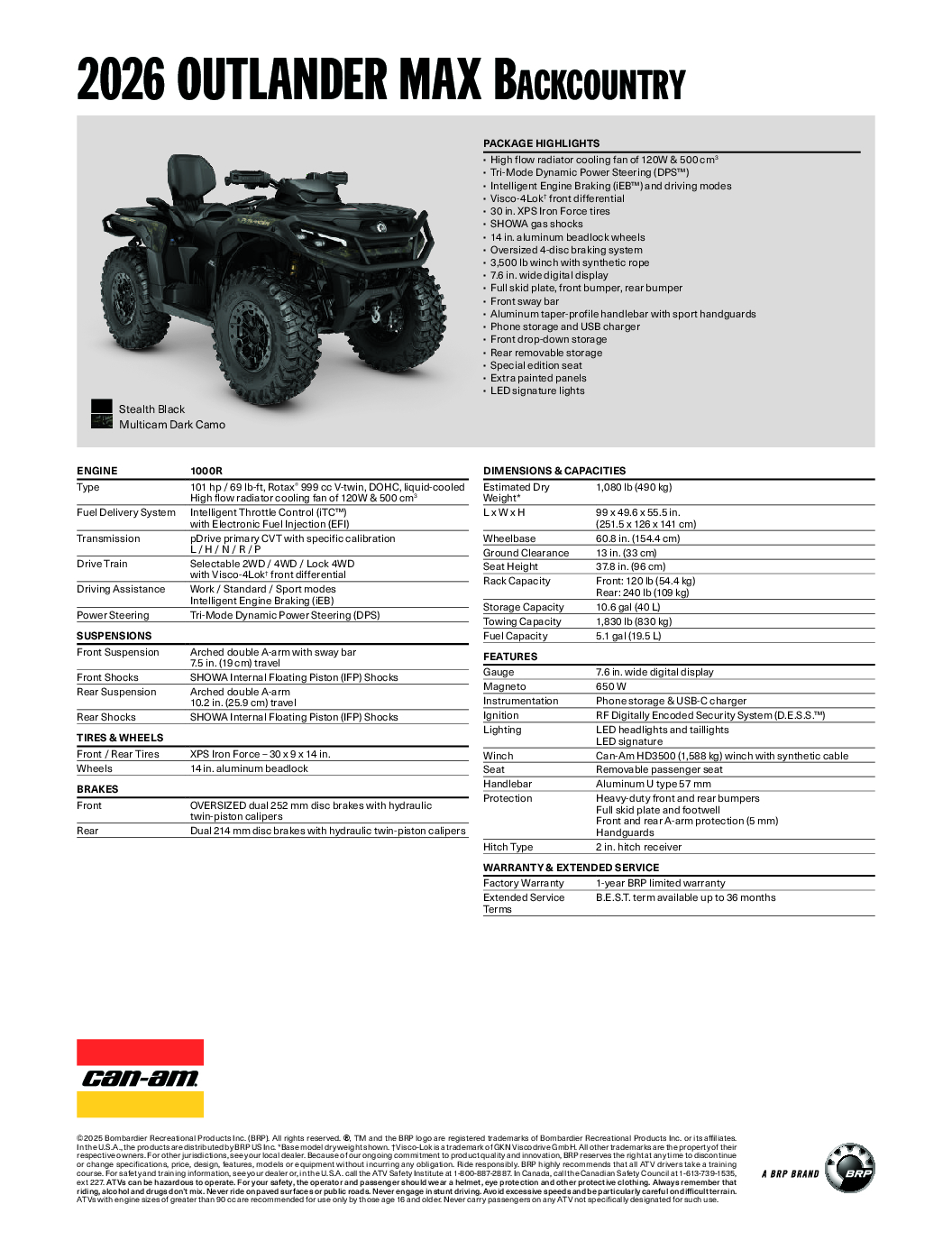 Can-Am Outlander 1000R MAX Backcountry T3B 2026