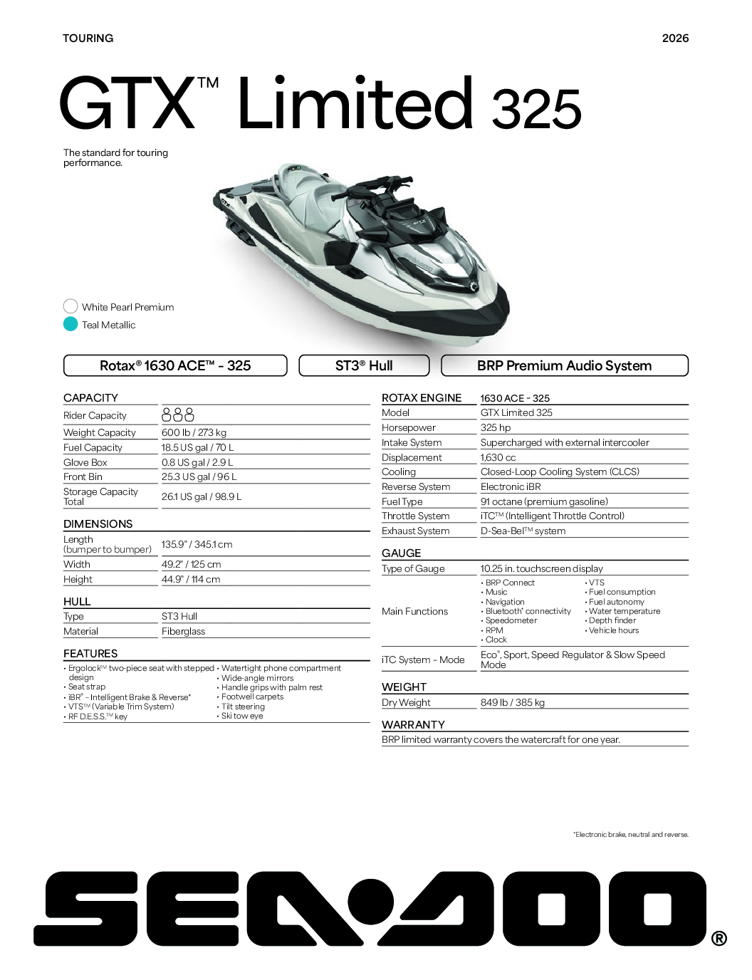 Sea-Doo GTX 325 Limited Tech Package 2026